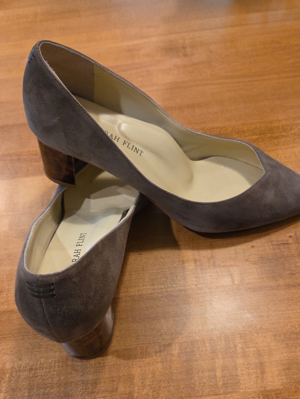 Sarah Flint Taupe Suede Block Heel Pumps